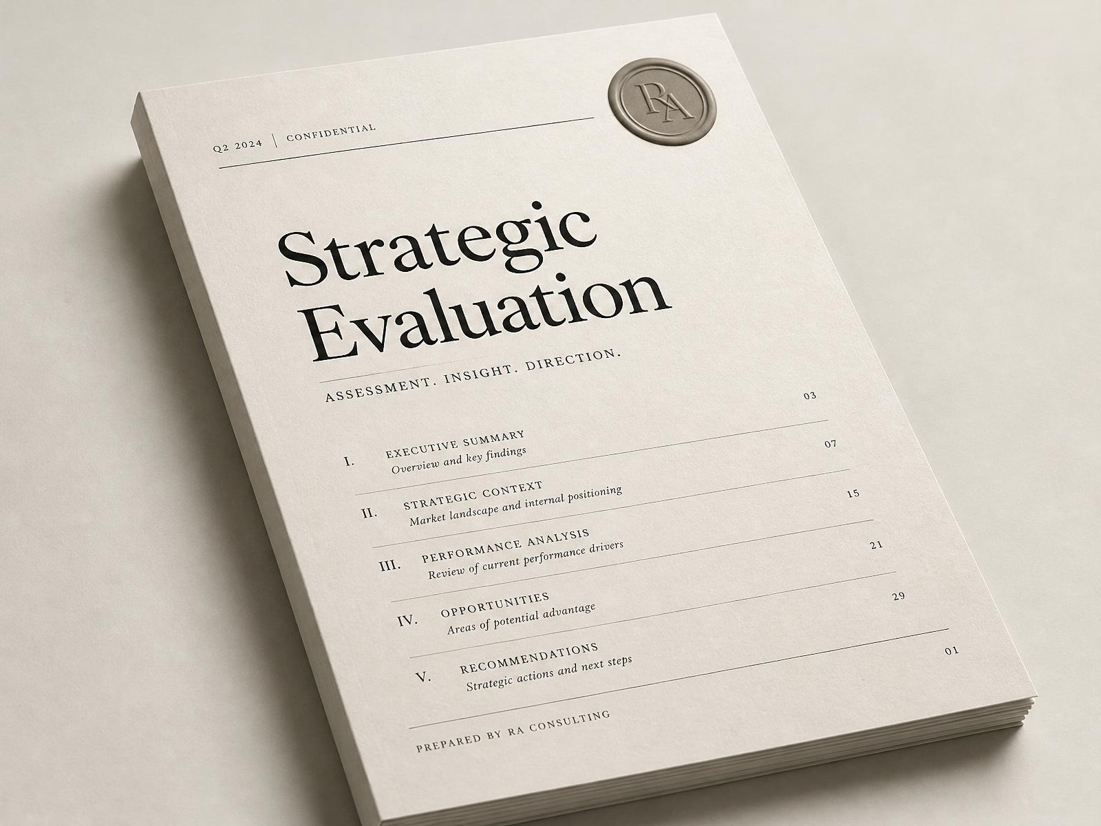A printed strategic evaluation document from Beryxa